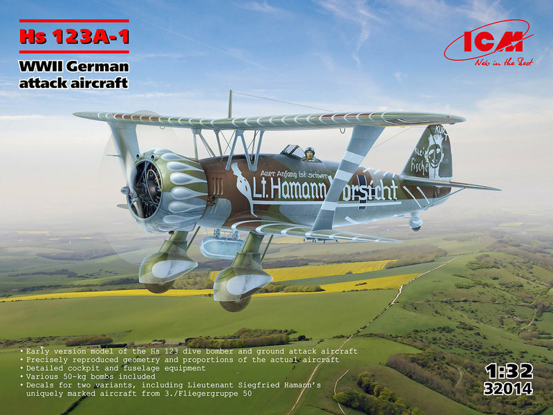 Model kit 1/32 Henschel Hs-123A-1 WWII German attack aircraft (ICM)