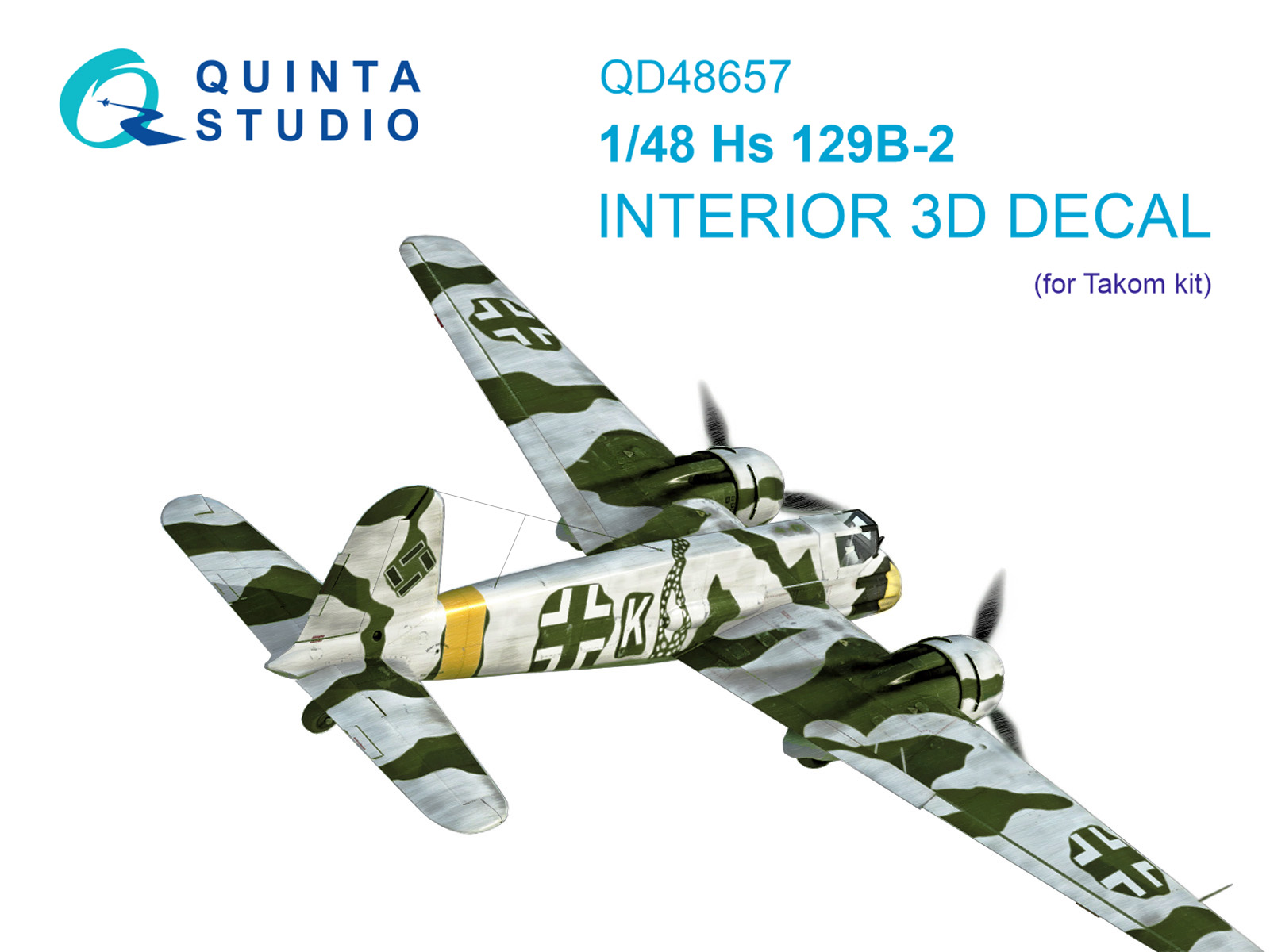 Hs 129B-2 3D-Printed & coloured Interior on decal paper (Takom)