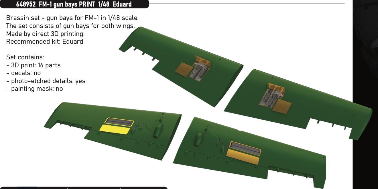 Additions (3D resin printing) 1/48       General-Motors FM-1 Wildcat gun bays 3D-Printed (designed to be used with Eduard kits) 