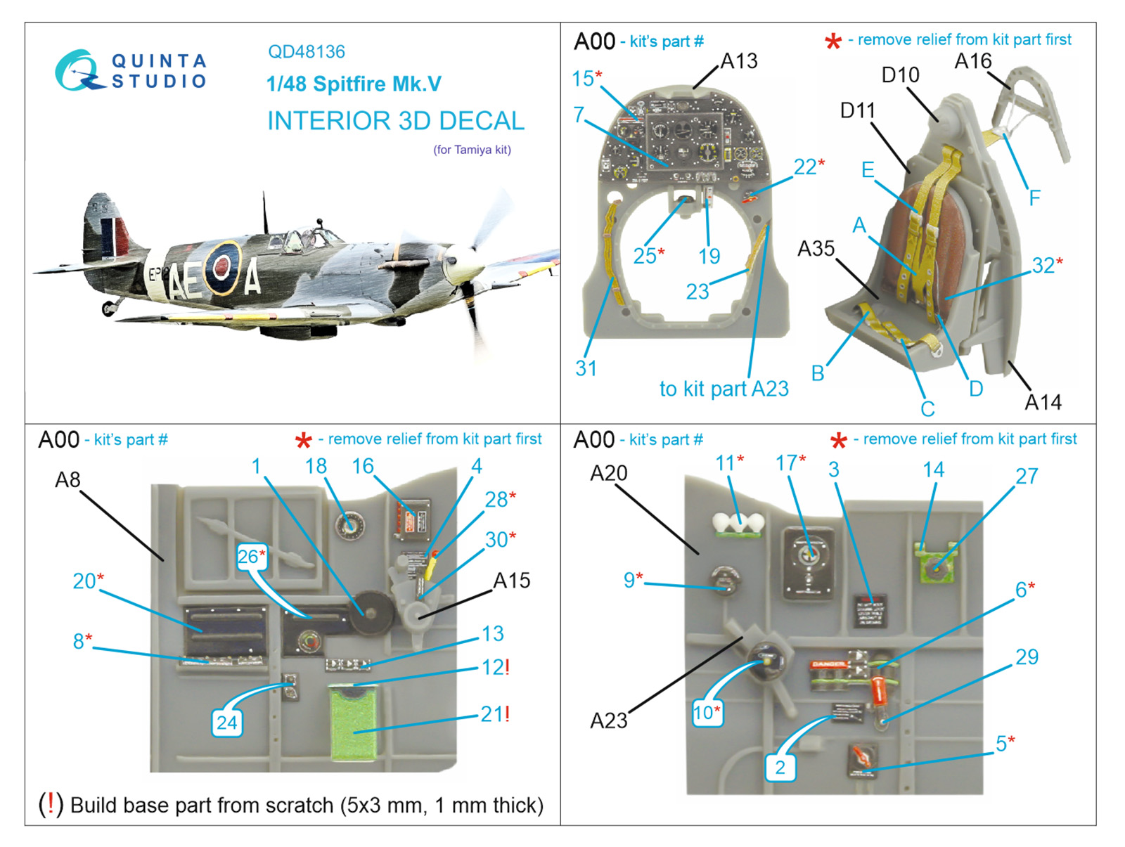 Spitfire Mk.V 3D-Printed & coloured Interior on decal paper (Tamiya)