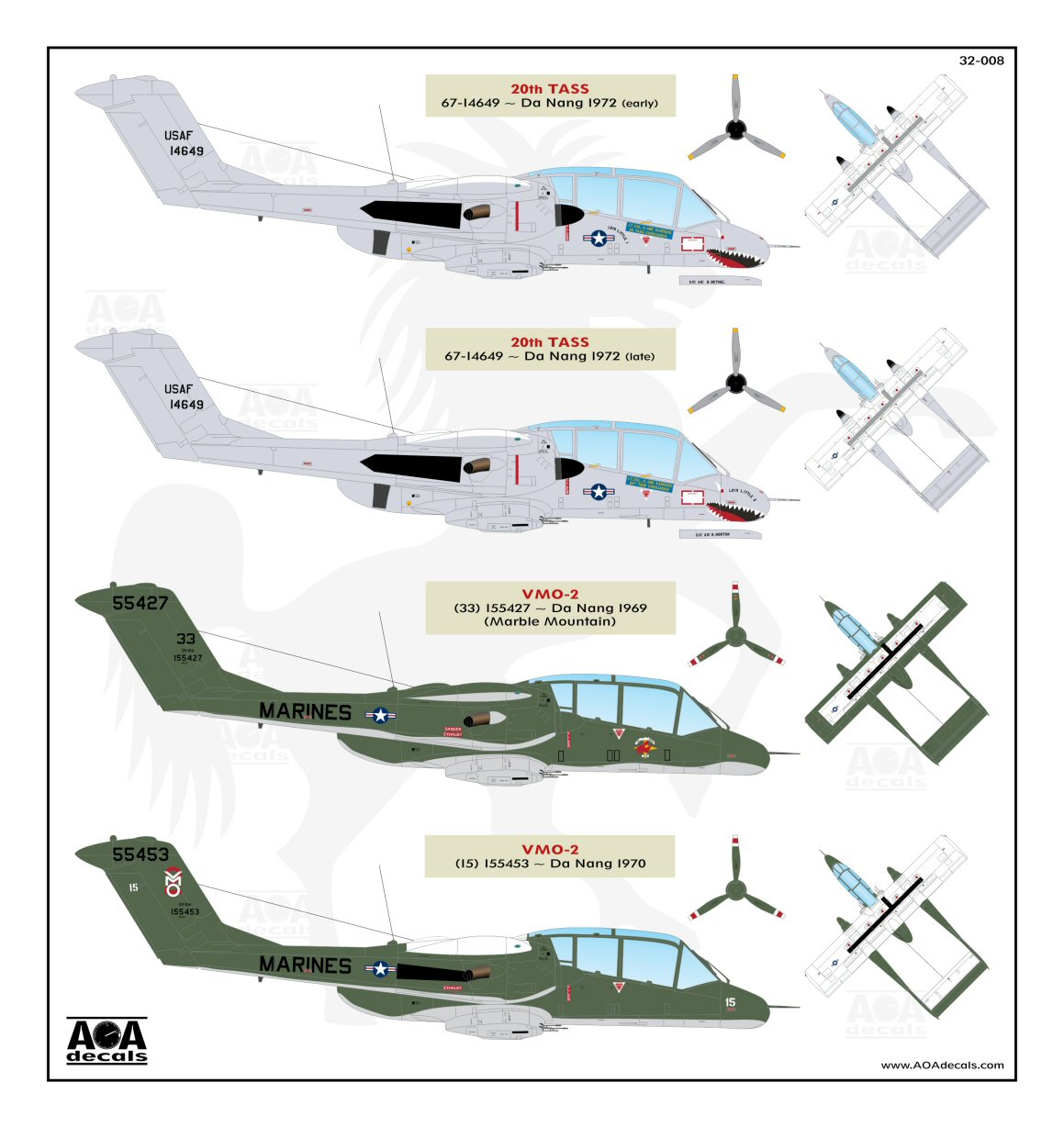 Decal 1/32 USAF & USMC North-American/Rockwell OV-10A Broncos (Vietnam) (AOA Decals)