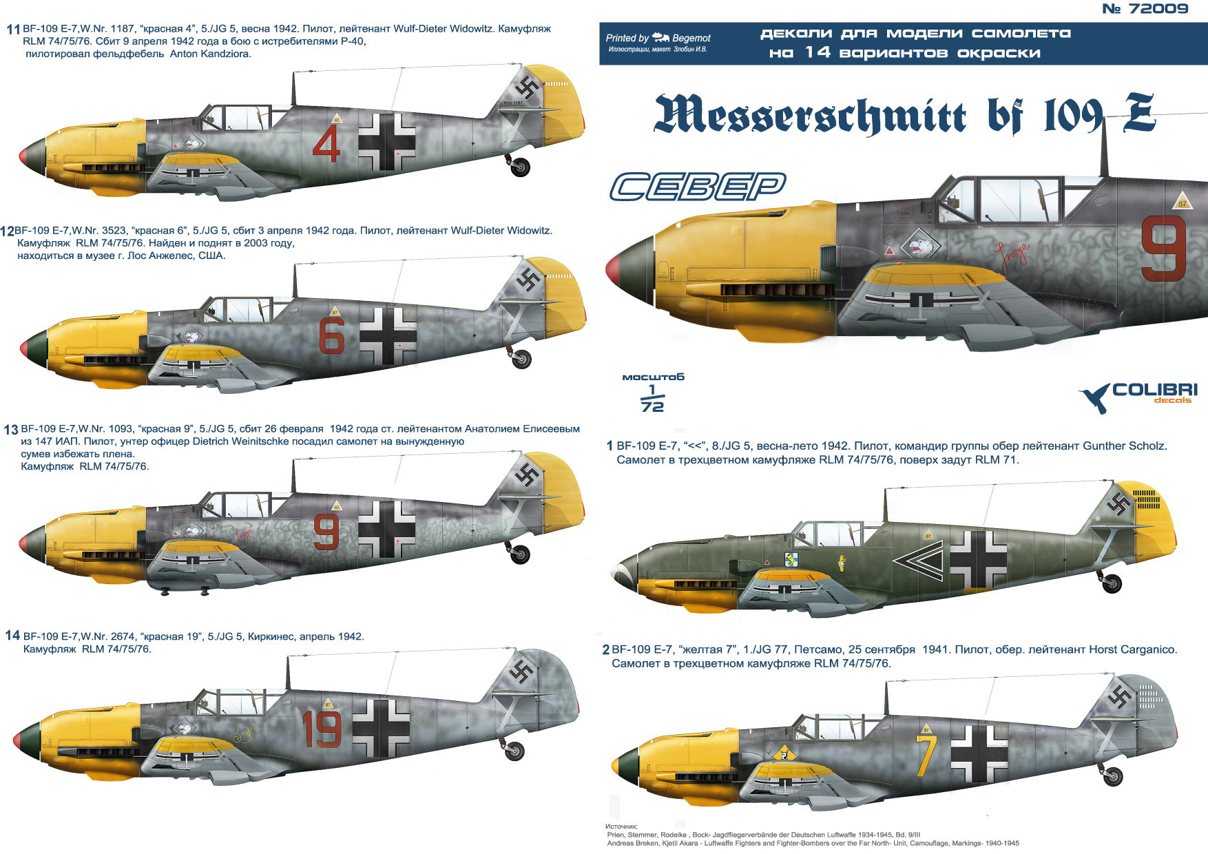 Decal 1/72 Bf-109 E North (Colibri Decals)