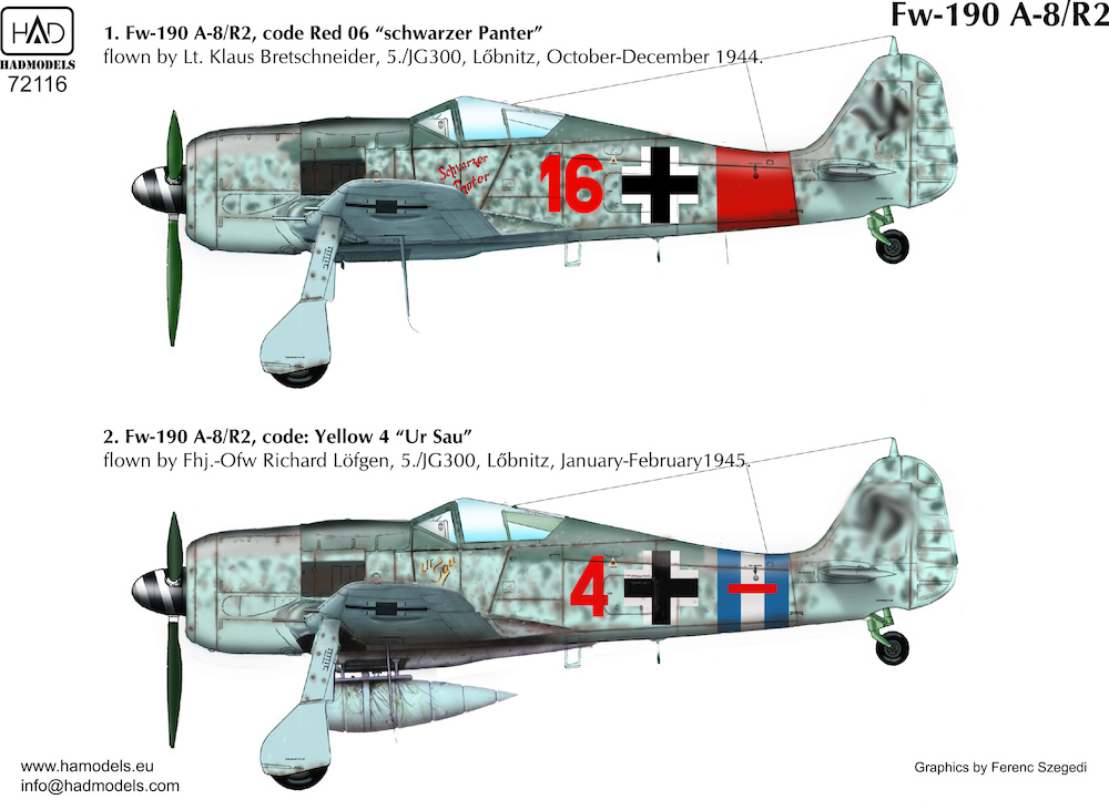 Decal 1/72 Fw-190 A-8/R2 (2x camo) (HAD)