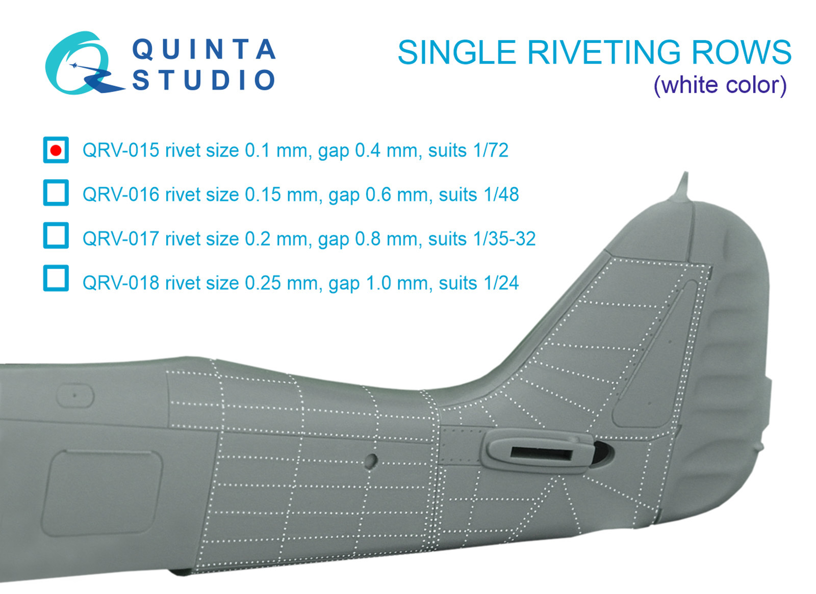 Single riveting rows (rivet size 0.10 mm, gap 0.4 mm, suits 1/72 scale), White color, total length 6.7 m/22 ft