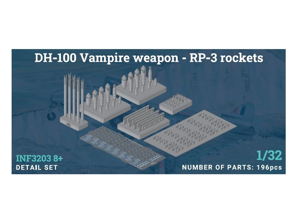 Additions (3D resin printing) 1/32 de Havilland DH-100 Vampire Mk.3/Mk.5 - Weapon Set RP-3 Rockets (for Infinity Models kits)
