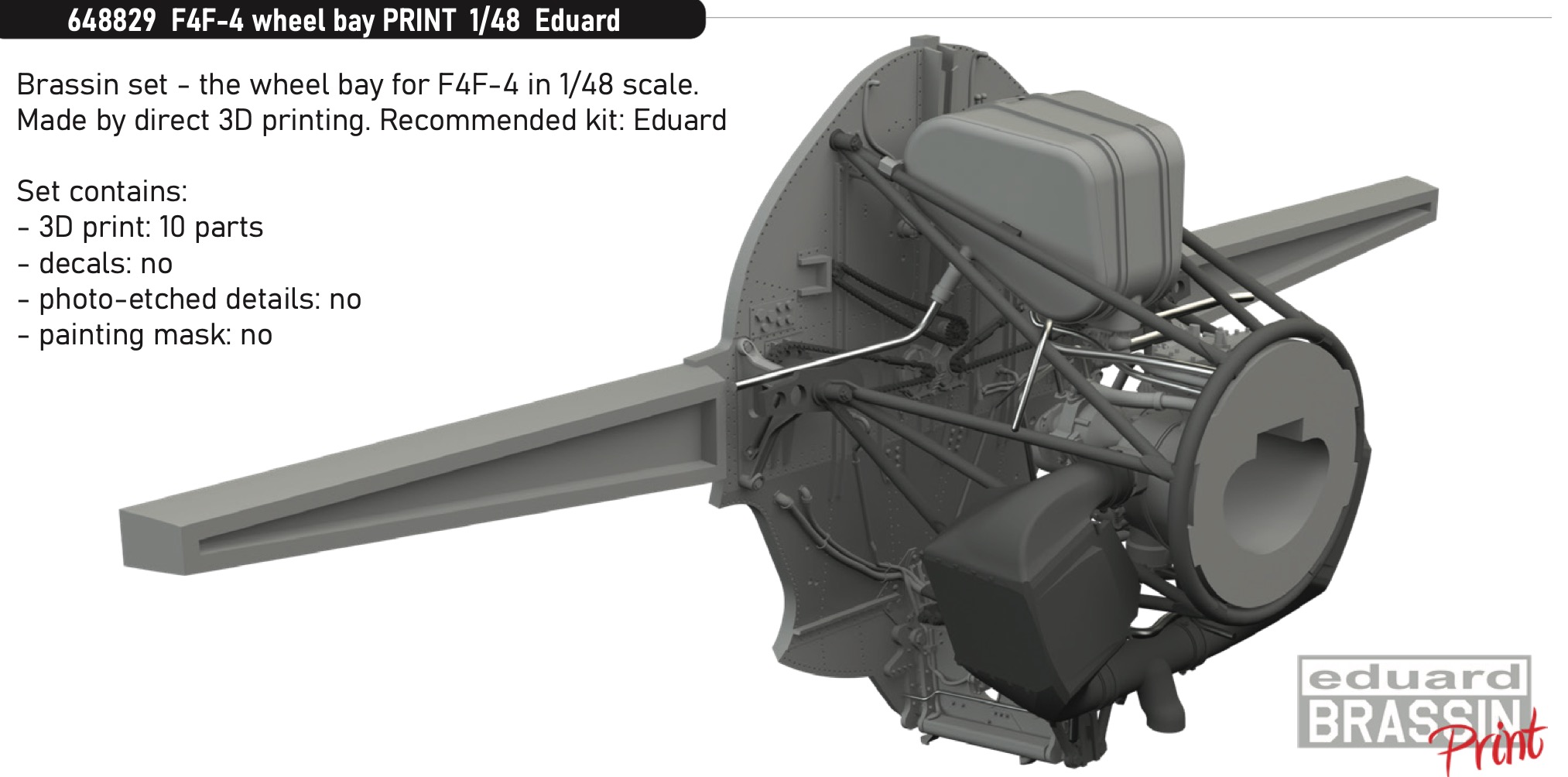 Additions (3D resin printing) 1/48 Grumman F4F-4 Wildcat wheel bay 3D-Printed (designed to be used with Eduard kits) 