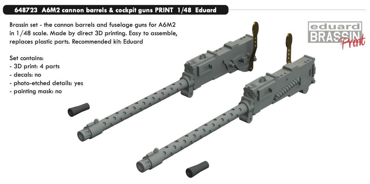 Additions (3D resin printing) 1/48 Mitsubishi A6M2 Zero cannon barrels & cockpit guns (designed to be used with Eduard kits)