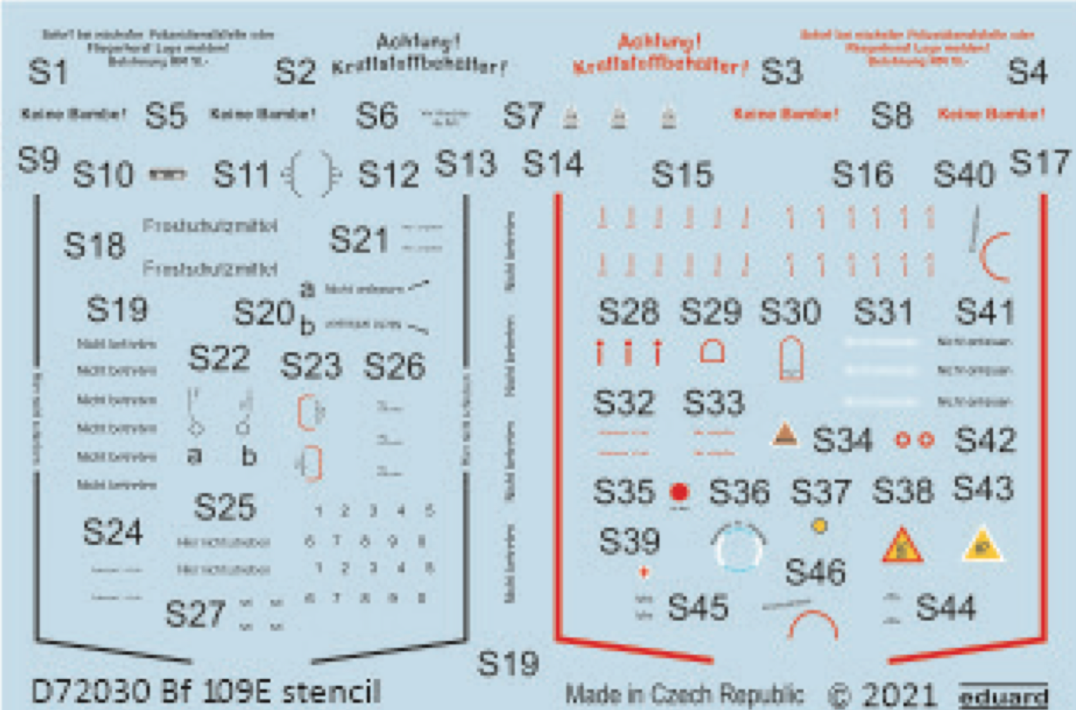 Decal 1/72 Bf 109E stencils (SP.HOB./TAM/AIRF)