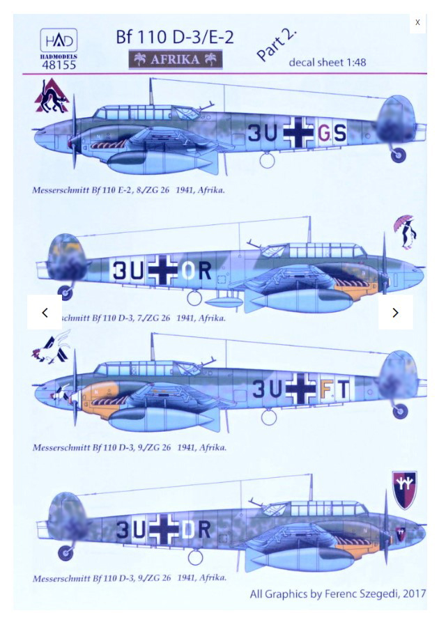 Decal 1/48  Bf 110 D-3/E-2 'AFRIKA'  Part 2 (HAD)