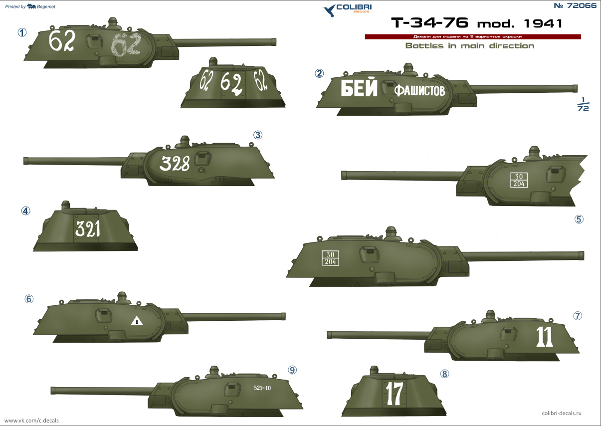 Decal 1/72 T-34-76 model 1941. Part I Battles in main direction (Colibri Decals)