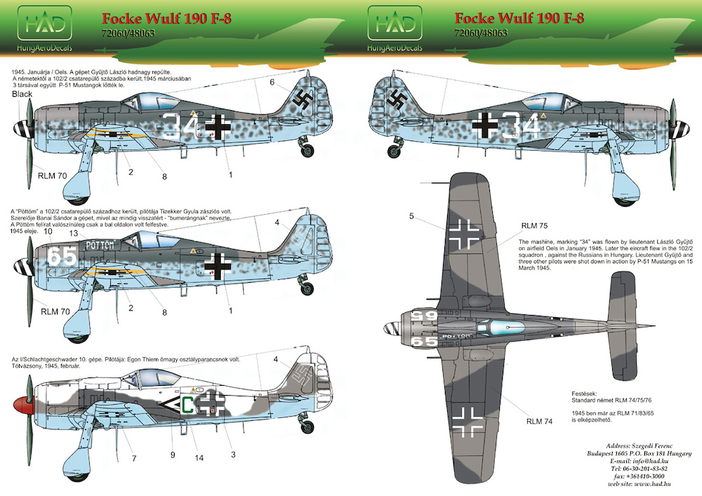 Decal 1/48 Fw-190 F-8 (3x camo) (HAD)