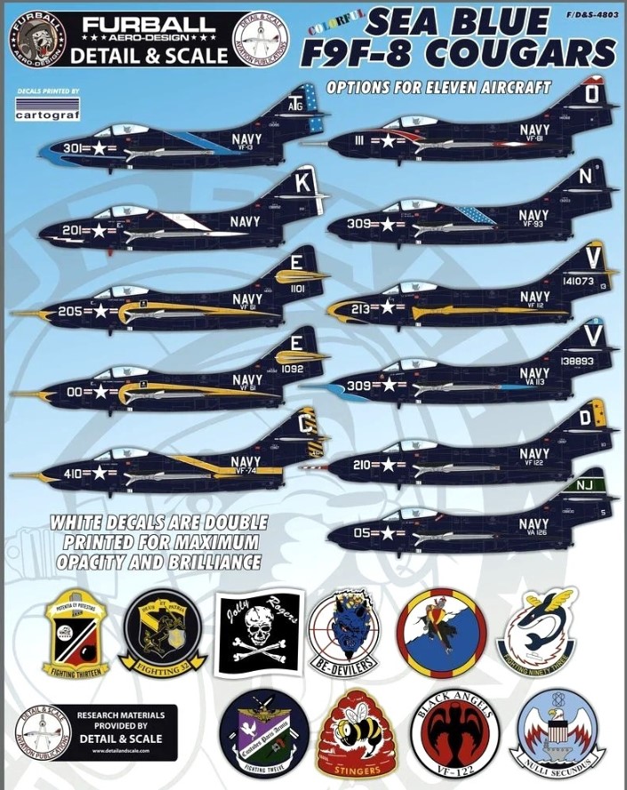 Decal 1/48 Description:Colorful Sea Blue Grumman F9F-8 Cougars (Furball Aero-Design)