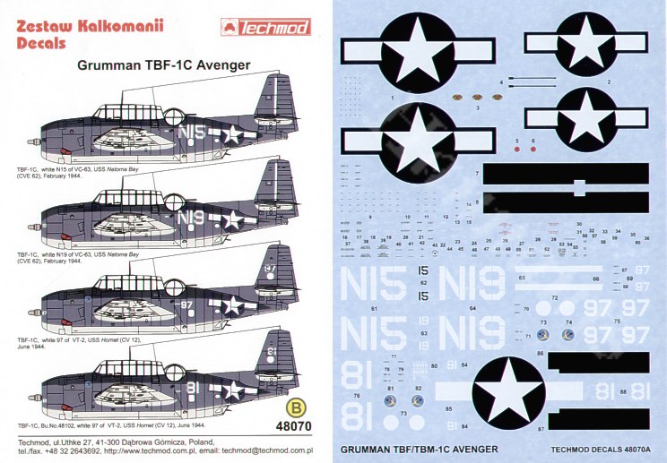 Decal 1/48 Grumman TBF-1C Avenger (4) (Techmod)