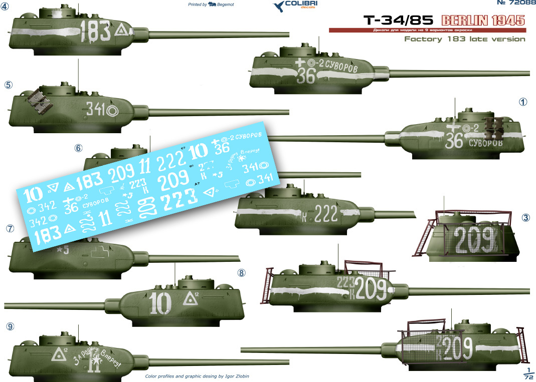 Decal 1/72 T-34/85 factory 183 (Berlin 1945) (Colibri Decals)