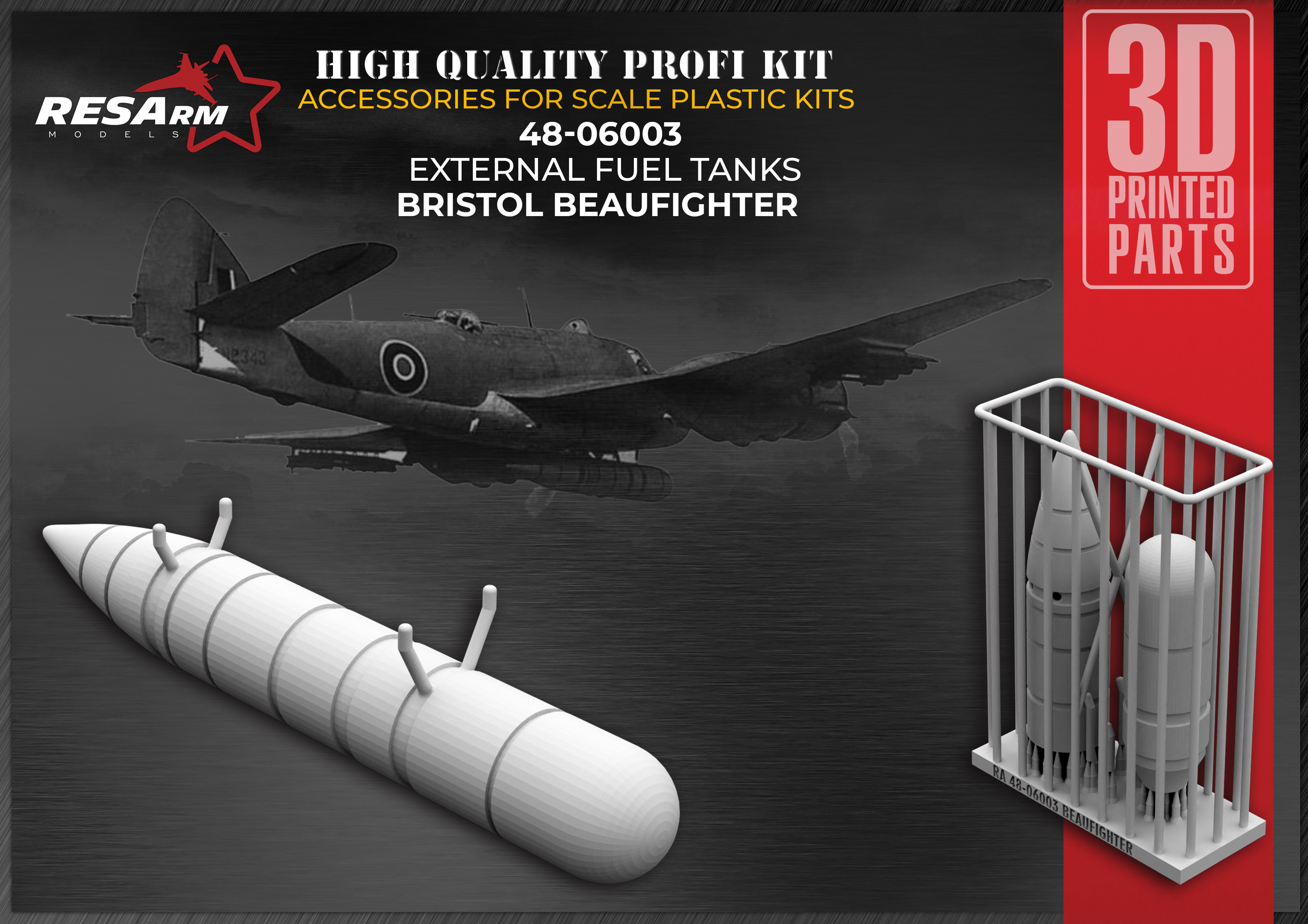 Additions (3D resin printing) 1/48 Suspended fuel tank for Bristol Beaufighter (all modifications) (RESArm)