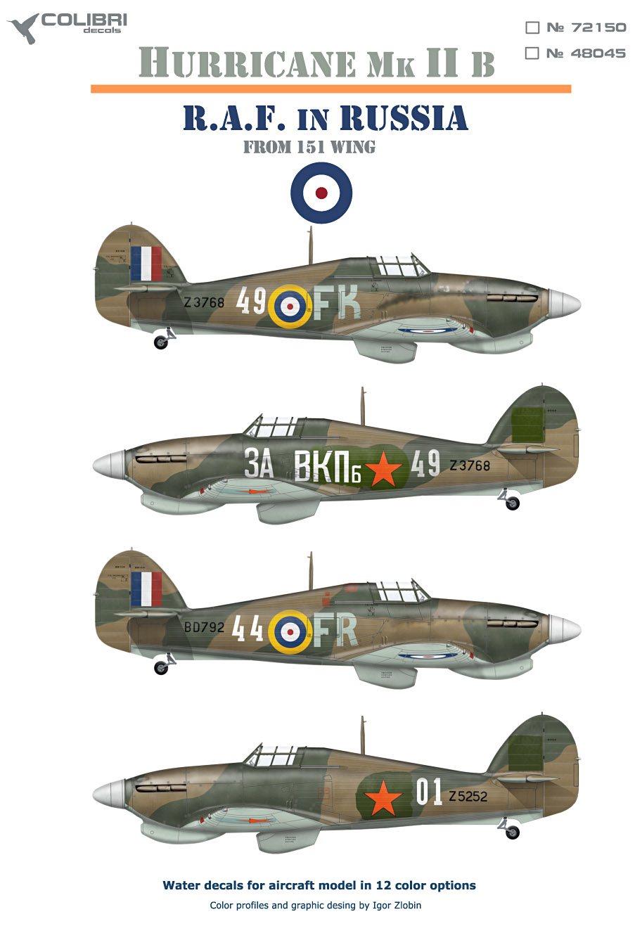 Decal 1/48 Hurricane Mk IIB from 151 Wing in USSR (Colibri Decals)