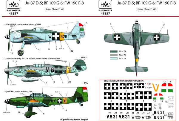 Decal 1/48 Bf 109G-6,Ju-87 D-5, Fw-190 F-8 (HAD)