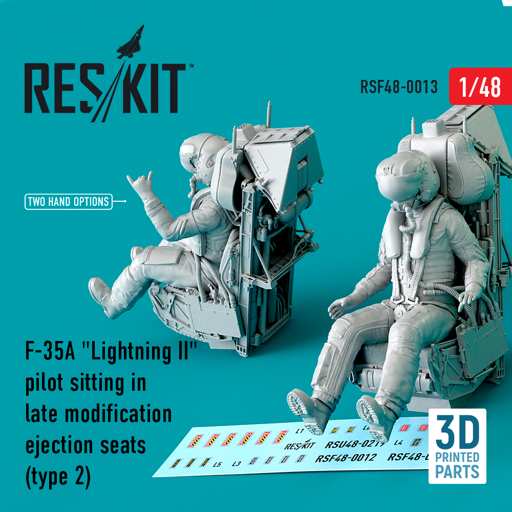 Additions (3D resin printing) 1/48 Lockheed-Martin F-35A Lightning II pilot sitting in late modification ejection seats (type 2) (ResKit)