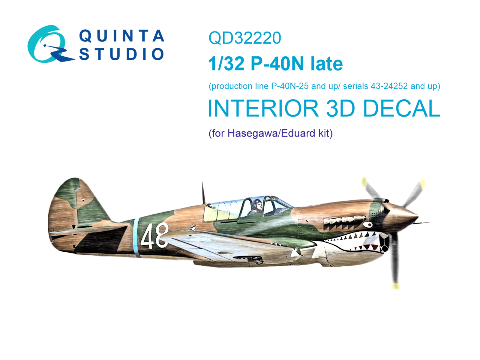 P-40N late 3D-Printed & coloured Interior on decal paper  (Hasegawa/Eduard)