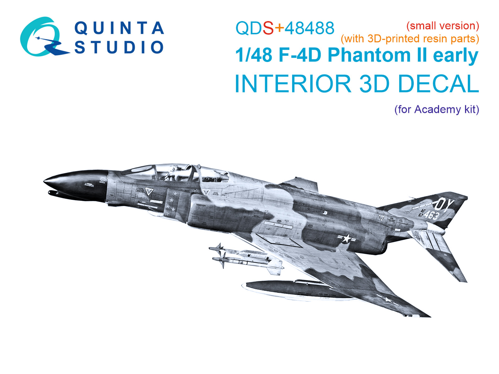 F-4D early Phantom II 3D-Printed & coloured Interior on decal paper (Academy) (Small version) (with 3D-printed resin parts)