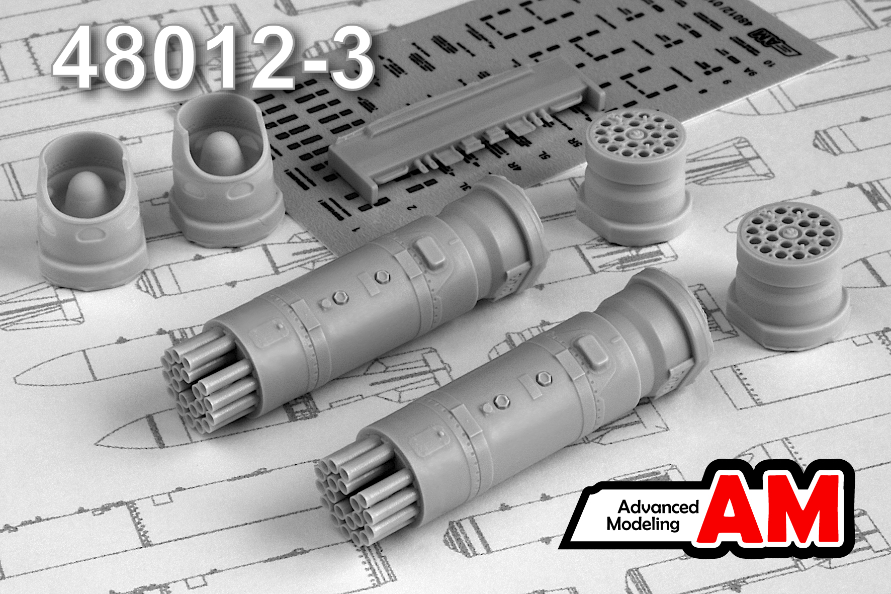 Additions (3D resin printing) 1/48 B-8B20 Block of unguided aviation missiles (Advanced Modeling) 