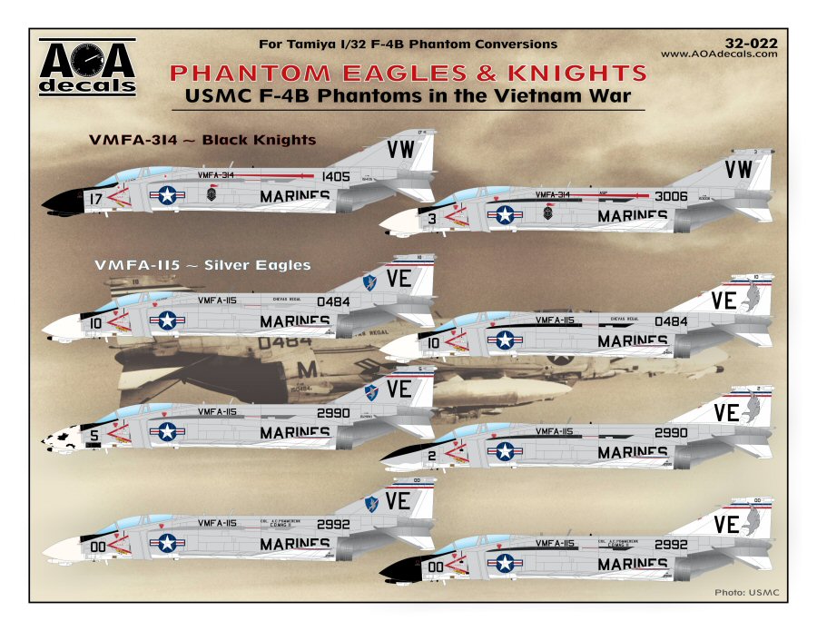 Decal 1/32 USMC McDonnell F-4B Phantoms in the Vietnam War (AOA Decals)