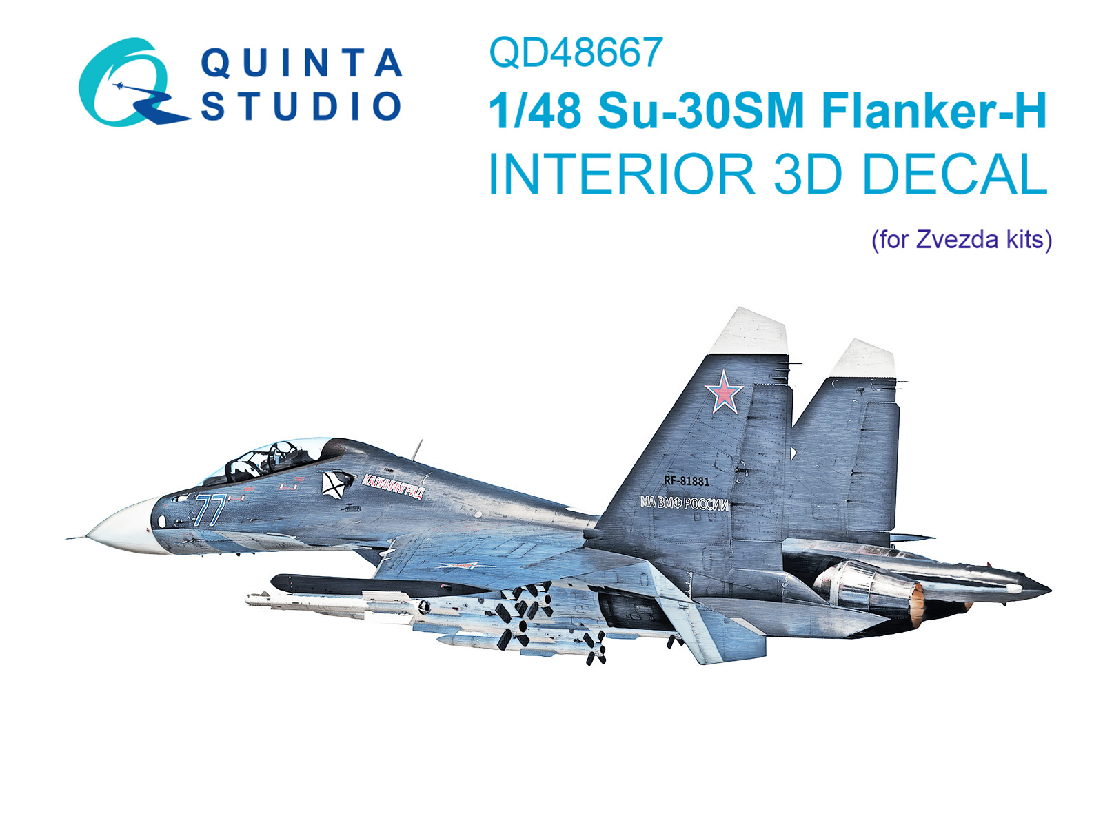 Su-30SM 3D-Printed & coloured Interior on decal paper (Zvezda)