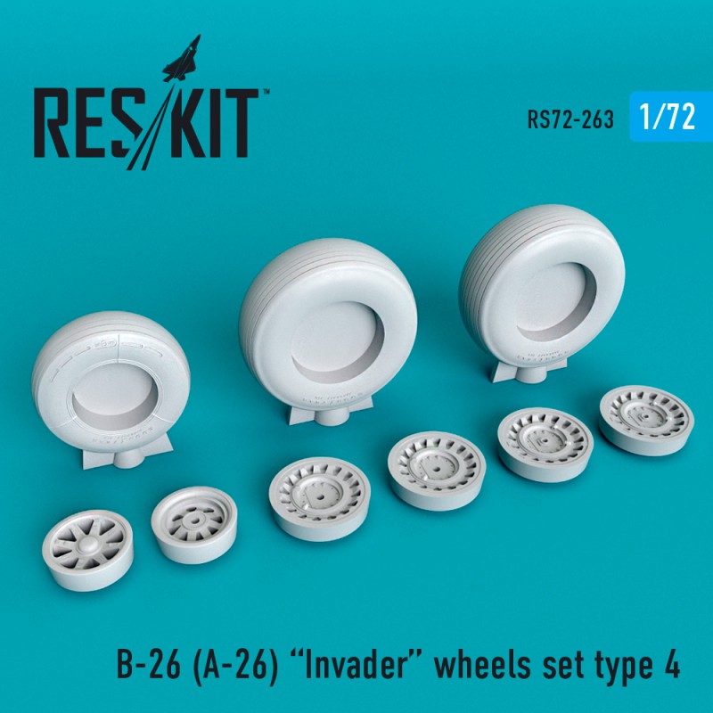 Additions (3D resin printing) 1/72 Douglas B-26 (A-26) Invader type 4 wheels set (ResKit)