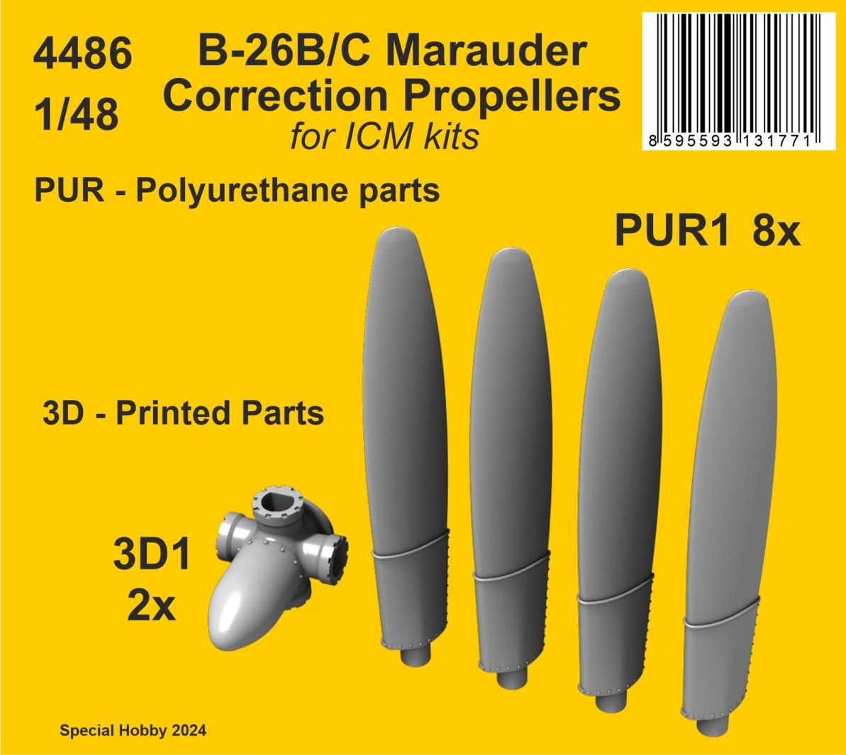 Additions (3D resin printing) 1/48  Martin B-26B Marauder Correction Propellers (ICM)