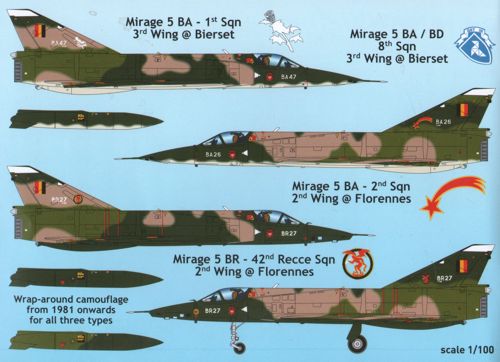 Decal 1/72 Belgian Air Force Dassault-Mirage 5 Stencilling & zappings (Daco Products)