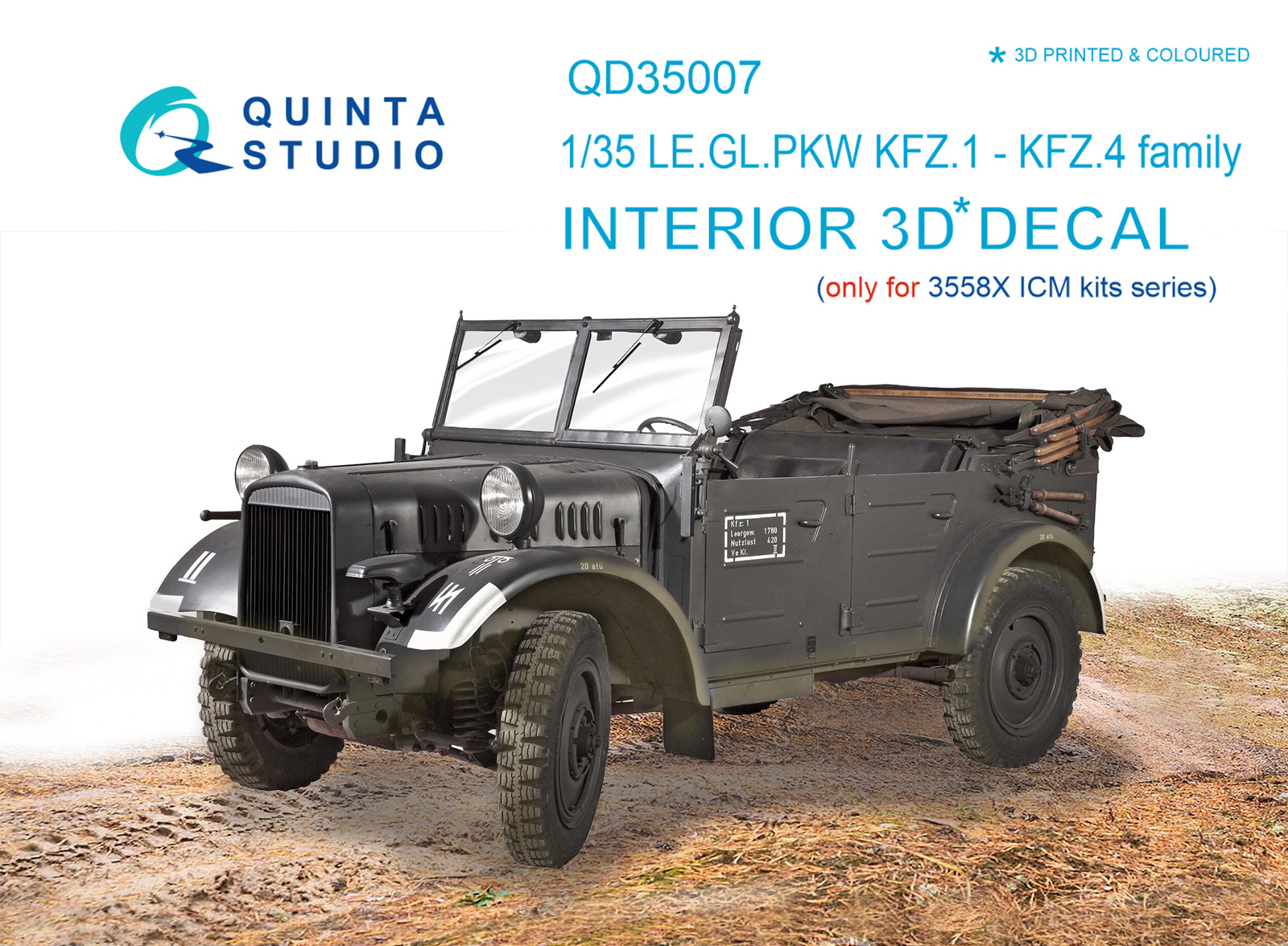 KFZ 1-4 3D-Printed & coloured Interior on decal paper (for ICM kits)