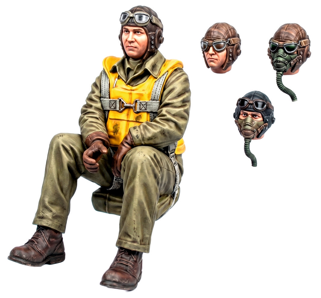 Addition (resin) 1/48 Seated US WWII Pilot (2 Figures + 4 Heads) (SX-Art)