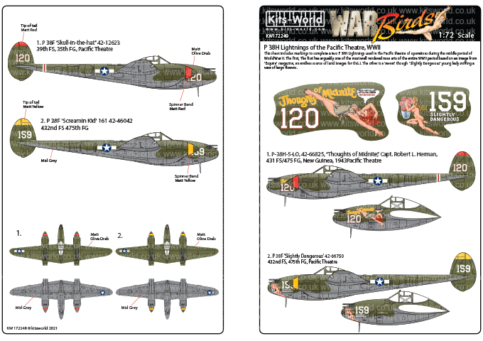 Decal 1/72 Lockheed P-38 Lightnings - Early War (Kits-World)