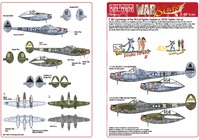 Decal 1/48  Lockheed P-38J Lightning (Kits-World)