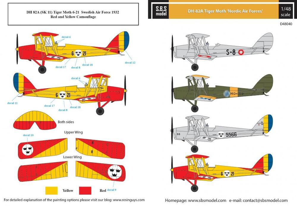 Decal 1/48 DH-82A Tiger Moth 'Nordic Air Forces' (SBS Model)