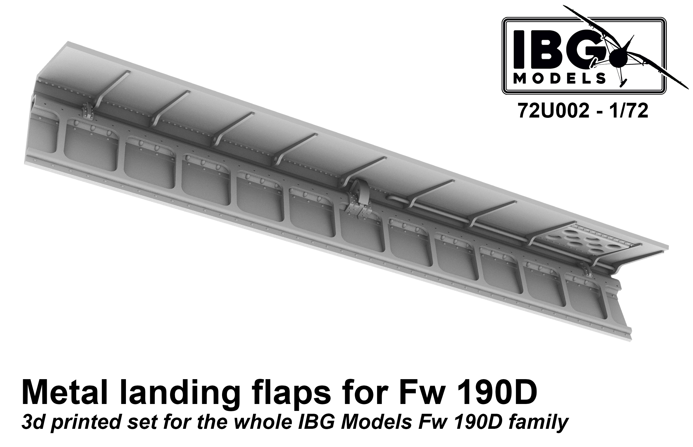 Additions (3D resin printing) 1/72 Metal Flaps for Focke-Wulf Fw-190D family (designed to be used with IBG Models kits) 