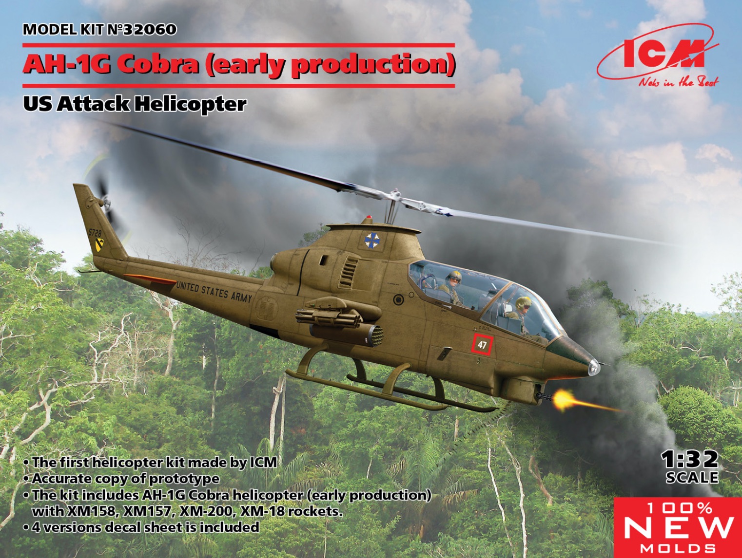 Model kit 1/32 AH-1G Cobra US Attack Helicopter (4x camo) (ICM)