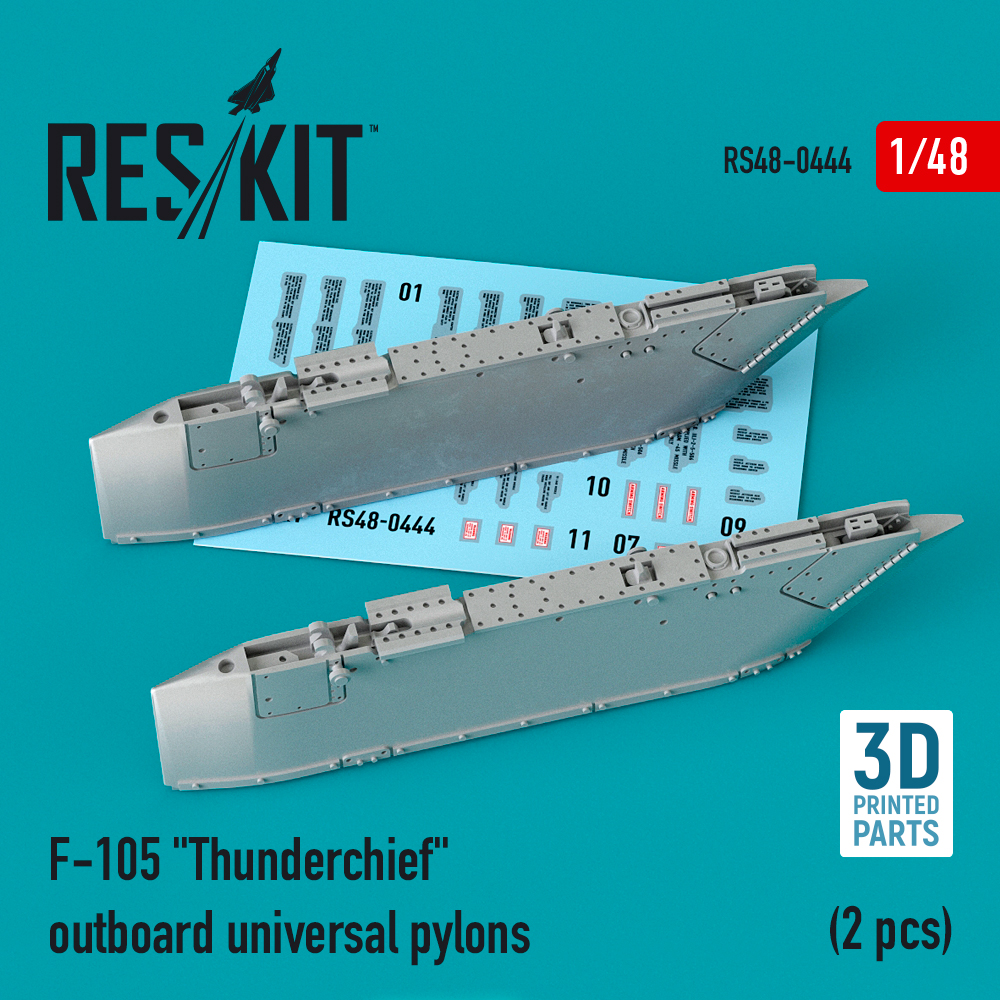 Additions (3D resin printing) 1/48 Republic F-105D/F-105G Thunderchief outboard AGM-12 & AGM-45 pylons (2 pcs) (ResKit)