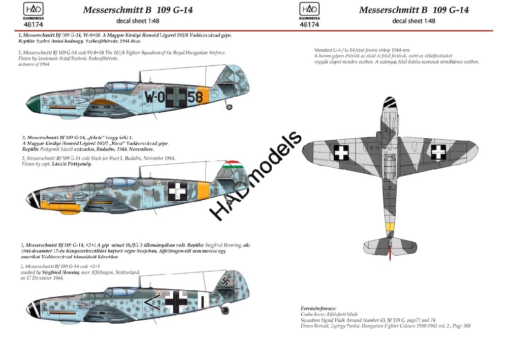 Decal 1/48 Messerschmitt Bf 109G-14 (3x camo) (HAD)