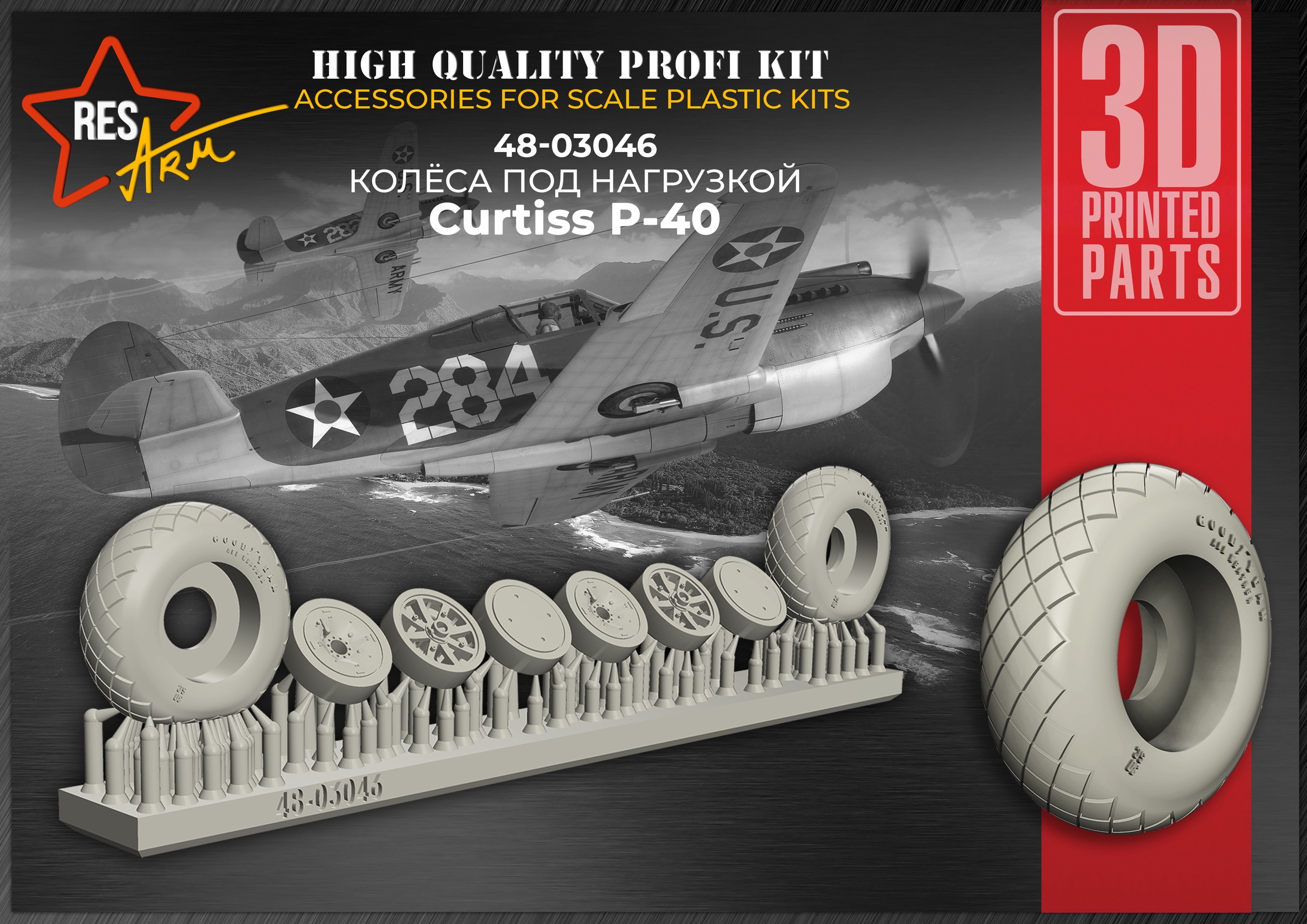 Additions (3D resin printing) 1/48 Curtiss P-40 Wheels under load (RESArm)