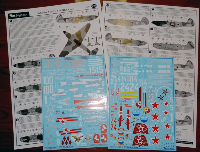 Decal 1/32 Yakovlev Yak-3 Soviet aces Decal with opportunity make 25 marking variations of Yak-3 family aircraft's all types, aces pilots of the VVS RKKA. (Begemot)