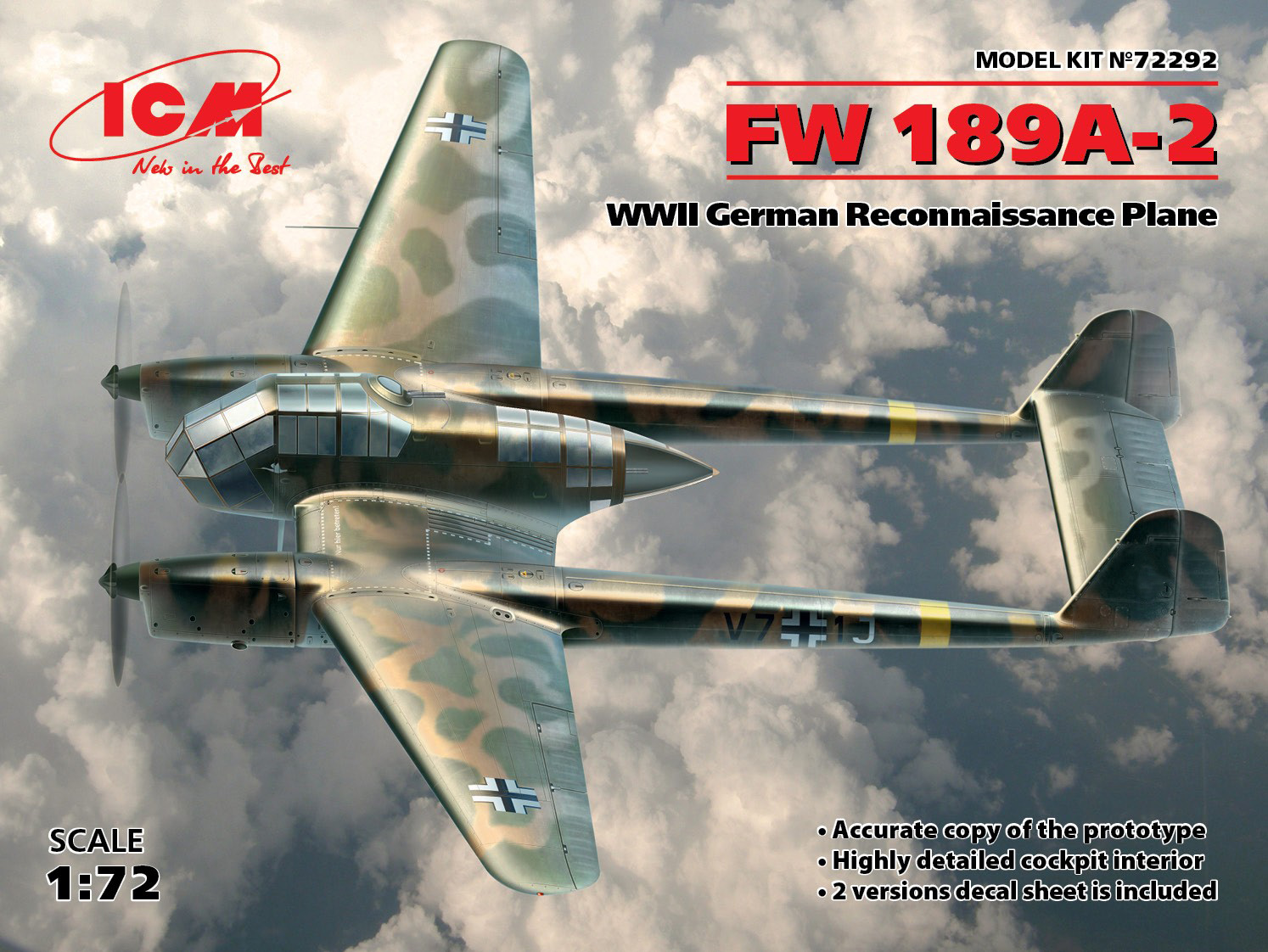 Model kit 1/72 Focke-Wulf Fw-189A-2 WWII German Reconnaissance Plane  (ICM)