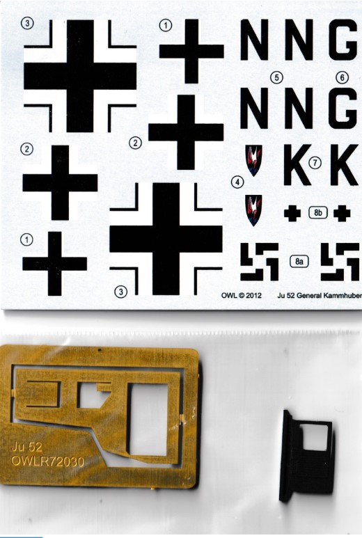 Additions (3D resin printing) 1/72 Ju 52/3m General Kammhuber Conv.set & decal (Owl Models) 