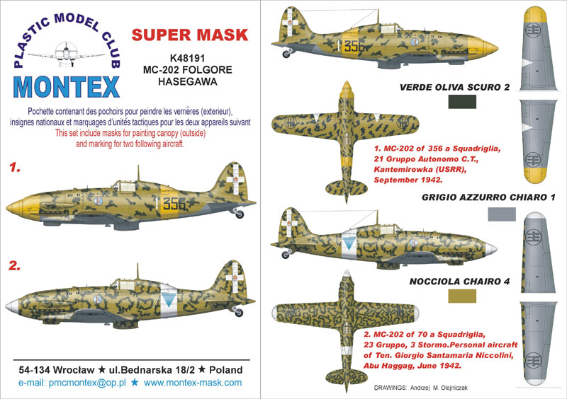 Paint Mask 1/48 Macchi C.202 1 canopy mask (exterior) + insignia and markings masks (designed to be used with Hasegawa kits)