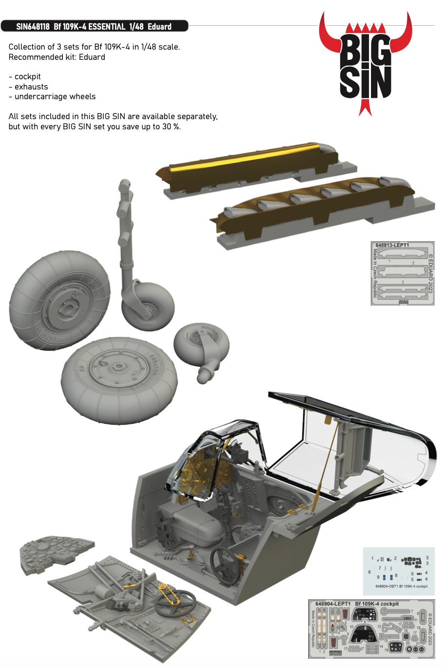 Additions (3D resin printing) 1/48       Messerschmitt Bf-109K-4 ESSENTIAL (designed to be used with Eduard kits) 