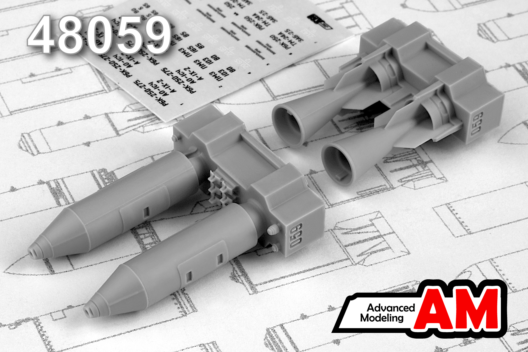 Additions (3D resin printing) 1/48 RBC-250-275 AO-1 single bomb cassette  (Advanced Modeling) 