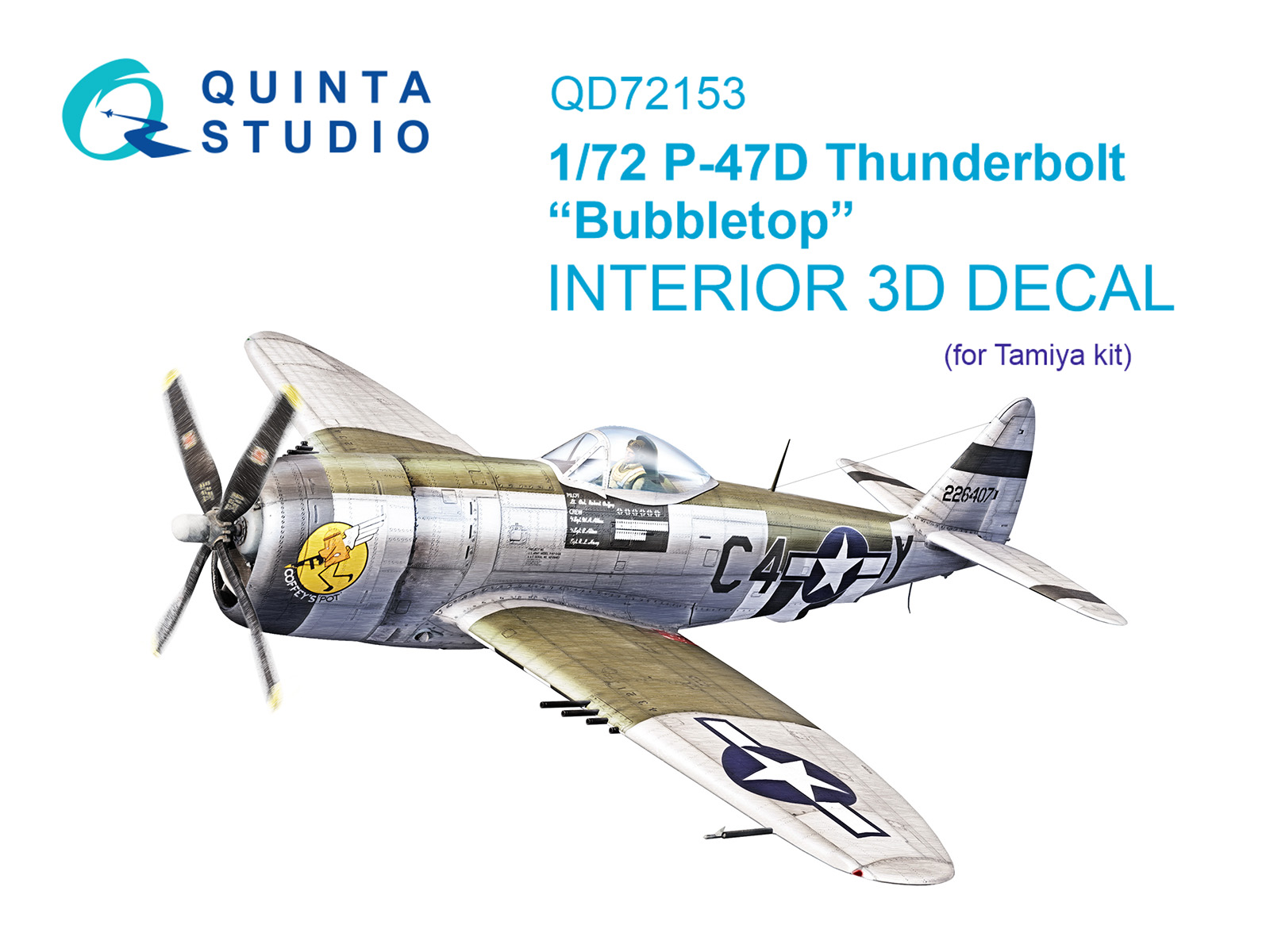 P-47D Thunderbolt  Bubbletop 3D-Printed & coloured Interior on decal paper (Tamiya)