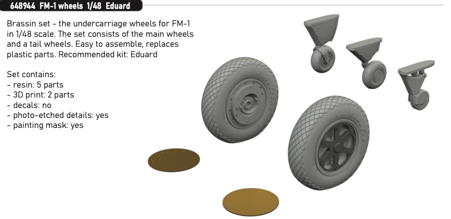 Additions (3D resin printing) 1/48       General-Motors FM-1 Wildcat wheels (designed to be used with Eduard kits) 