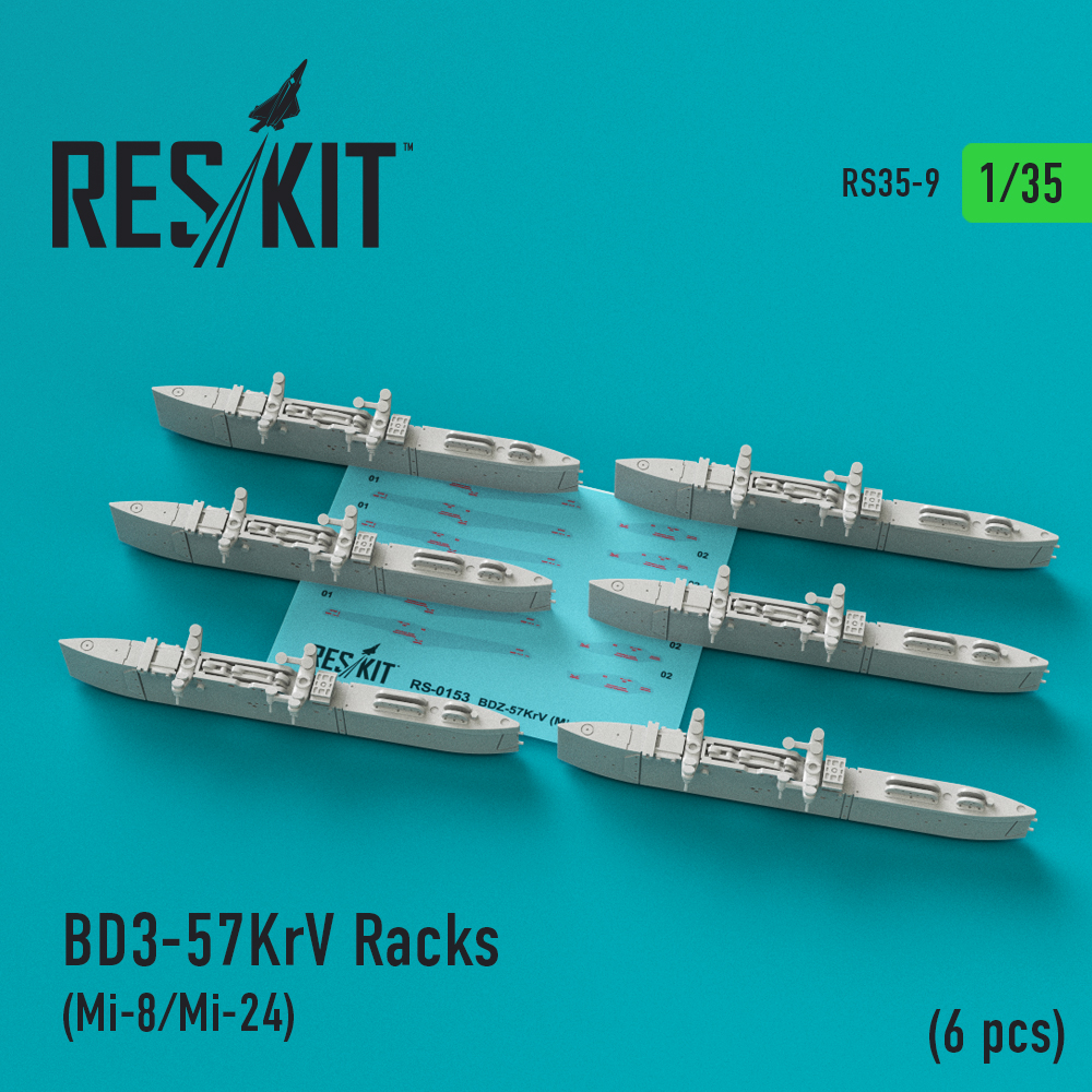 Additions (3D resin printing) 1/35 BD3-57KrV Racks (6 pcs) (Mil Mi-24V/Mi-8MT/Mi-17 Hip-H) (designed to be used with Trumpeter kits)