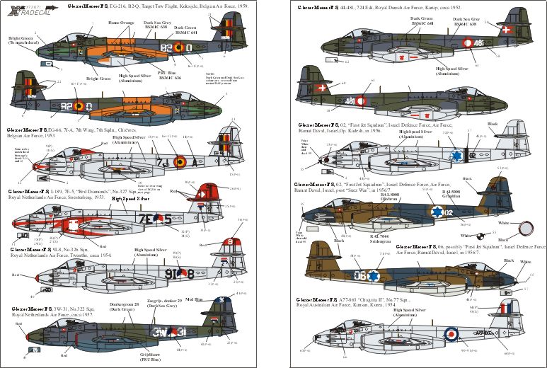 Decal 1/72 Foreign Gloster Meteor F.8s from Royal Netherlands (Xtradecal)